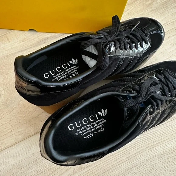 adidas gazelle silver green womens Gucci X ADIDAS Ginza Calfskin Demetra Gazelle Wedge Sneakers 39.5 King Gold  Black 1839087 – FASHIONPHILE main image 1